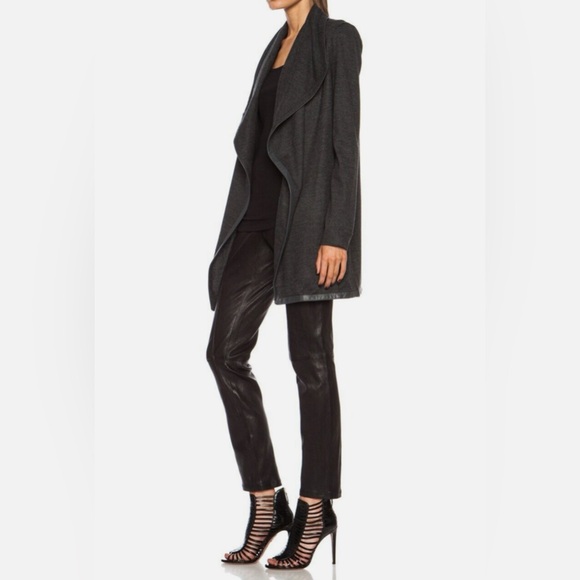 Helmut Lang Charcoal Gray Draped wool and leather jacket size S - Picture 2 of 10